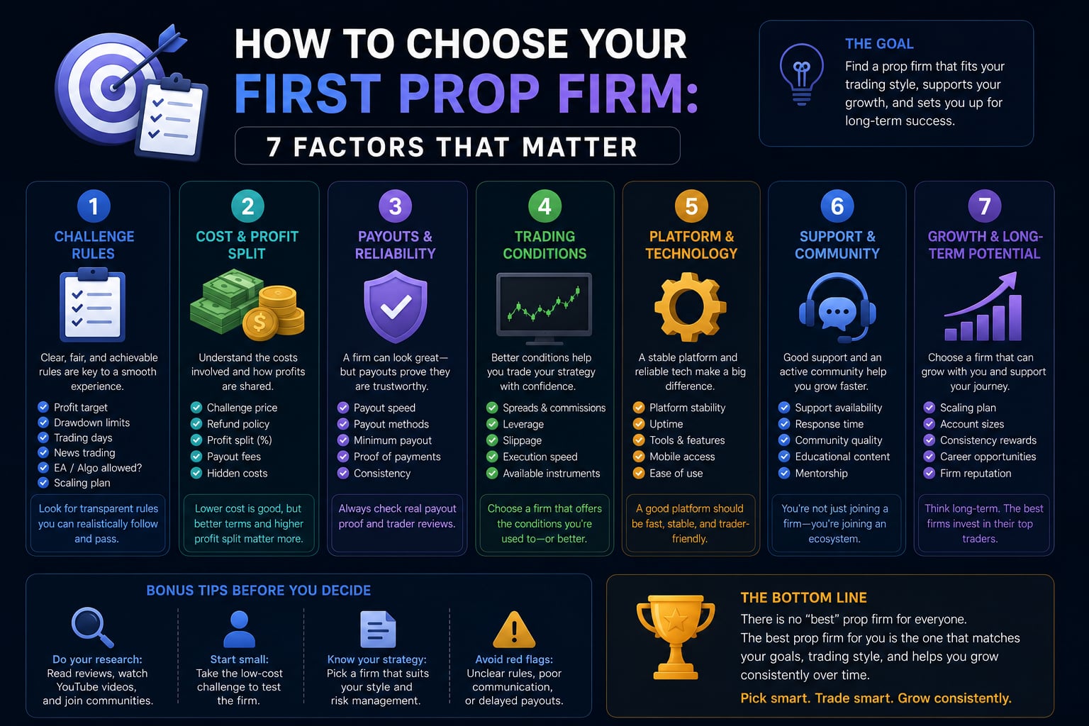 How to choose your first prop firm: 7 factors that matter